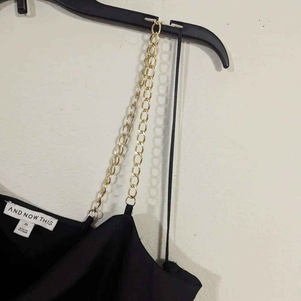 And Now This Women's Asymmetric Chain Strap Slip Dress Black NWOT